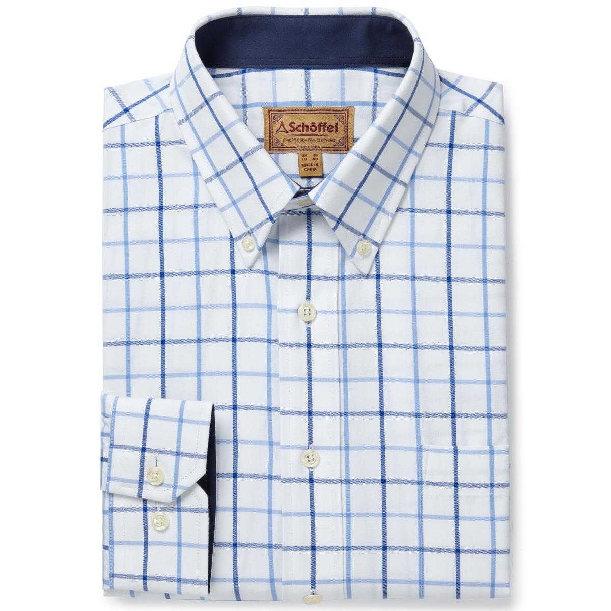 Image of Schoffel Mens Brancaster Shirt Blue Check 15 Inch