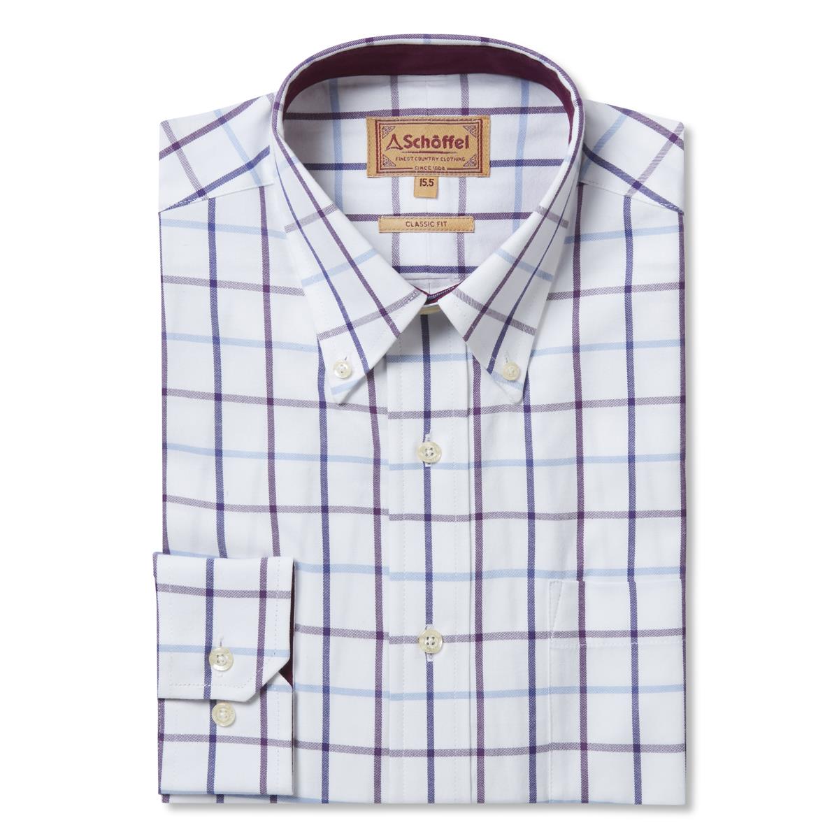 Image of Schoffel Mens Brancaster Shirt Purple Check Wide 18 Inch
