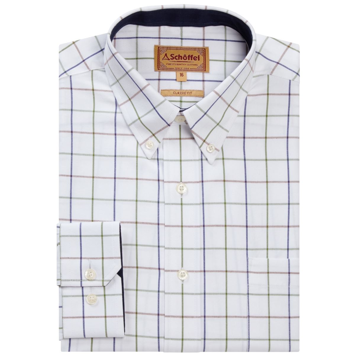 Image of Schoffel Mens Brancaster Shirt Navy/Brown/Olive Wide 17.5 Inch