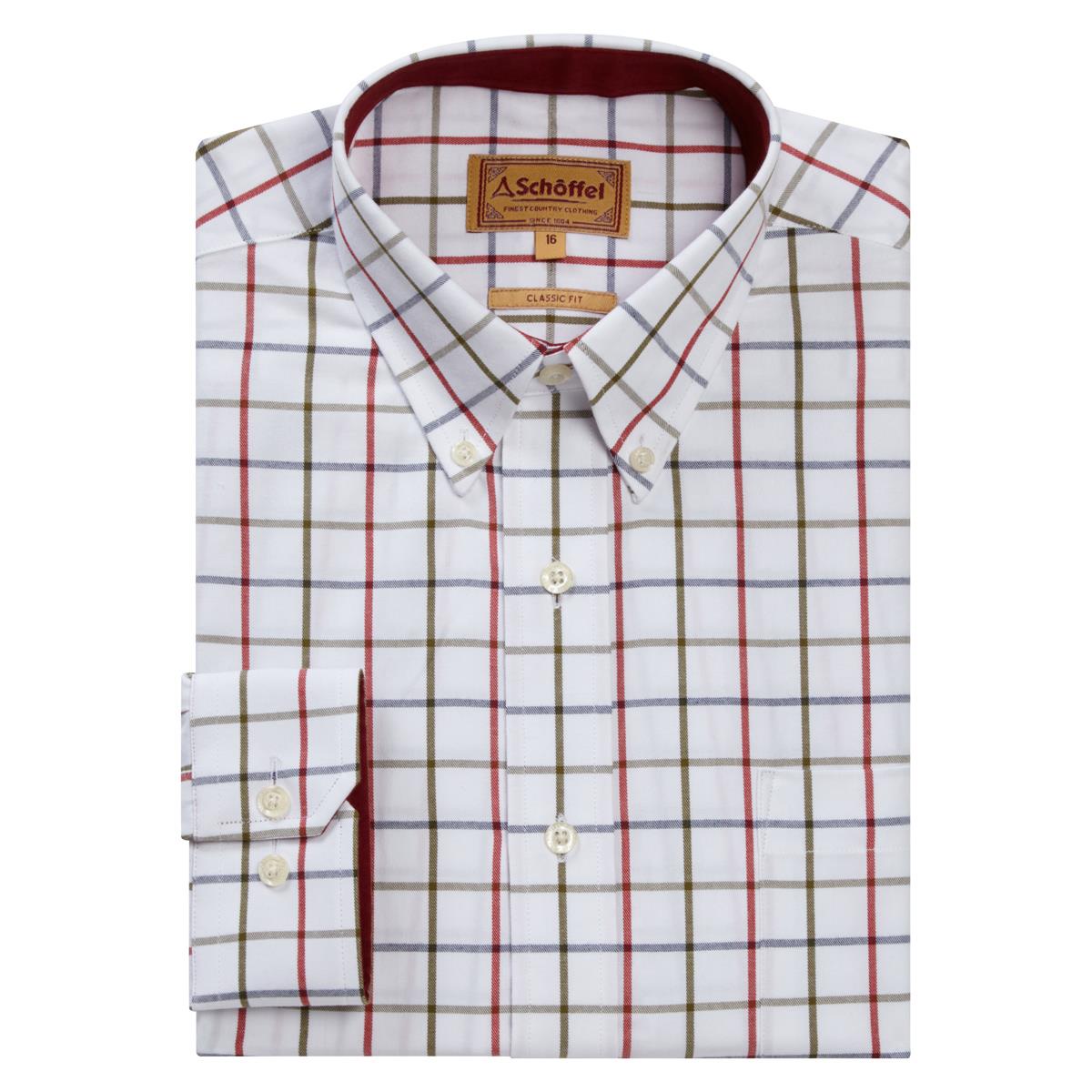 Image of Schoffel Mens Brancaster Shirt Red/Navy/Olive Wide 15.5 Inch