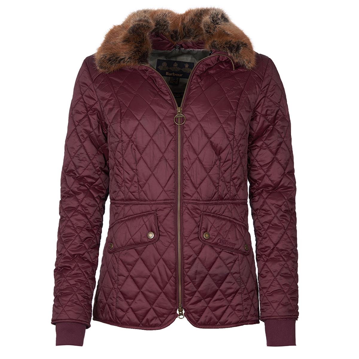 Image of Barbour Womens Hawthorns Quilted Jacket Winter Blackberry/Green Pink Check