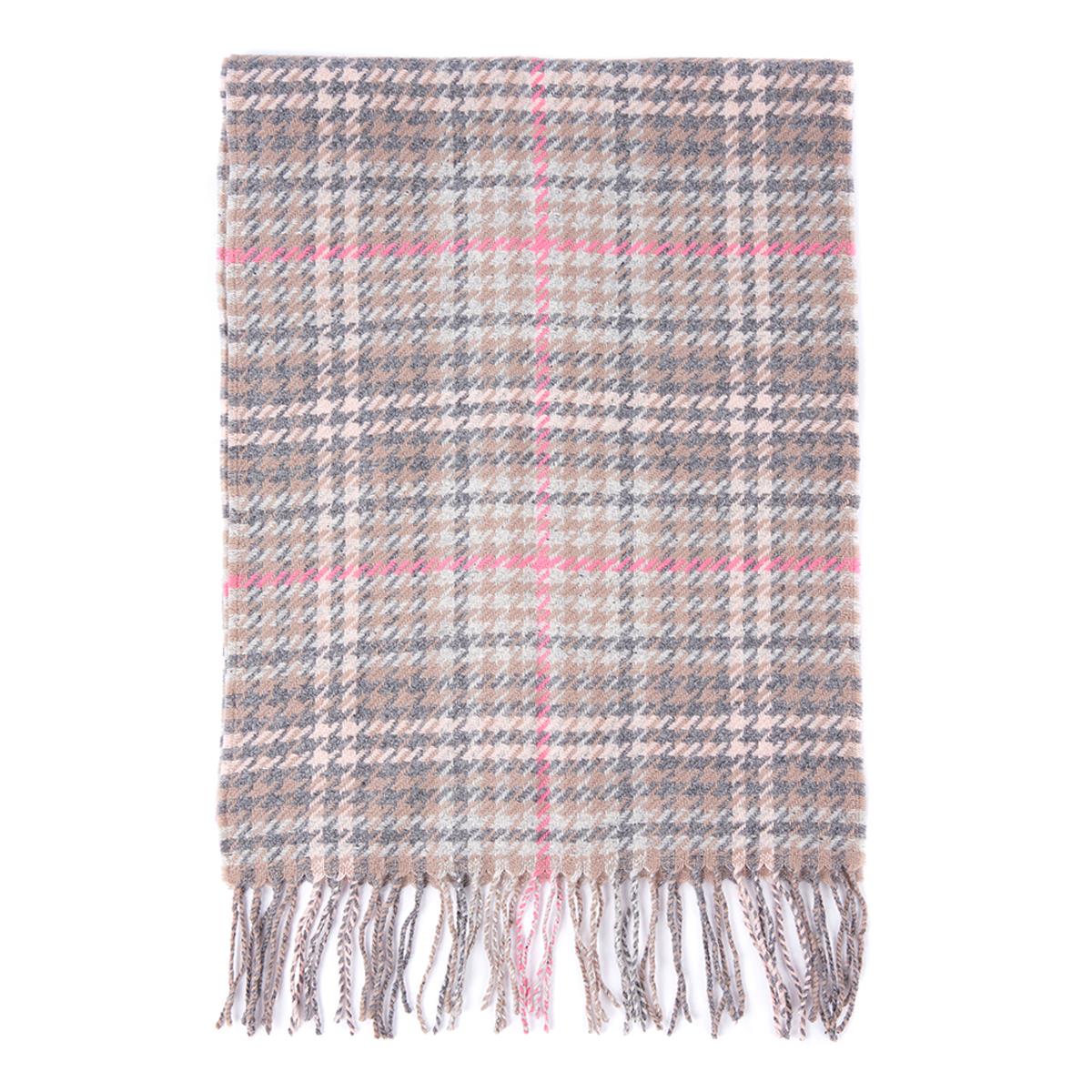 Image of Barbour Womens Barmack Houndstooth Tartan Scarf Taupe/Pink