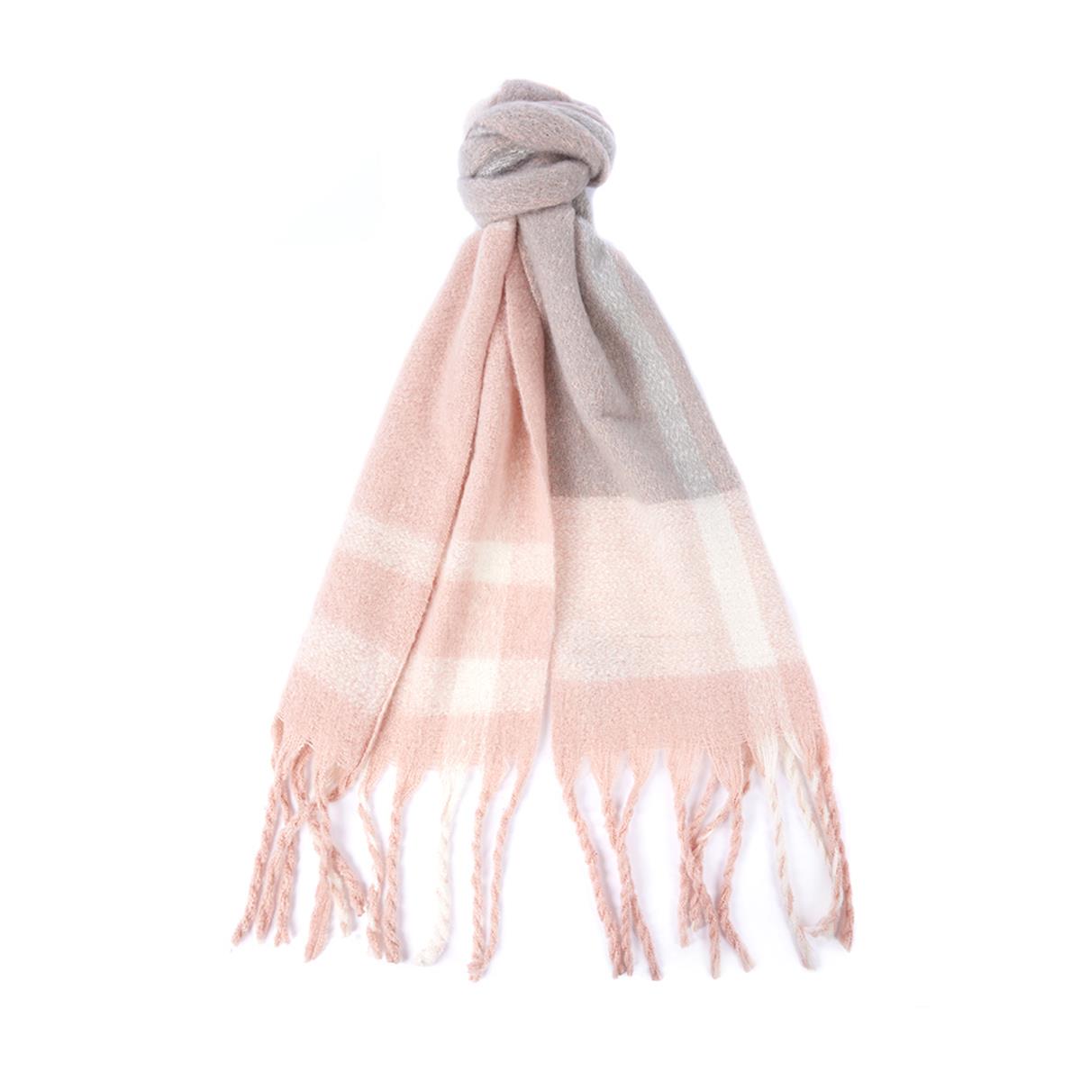 Image of Barbour Womens Isla Tartan Boucle Scarf Pink Grey