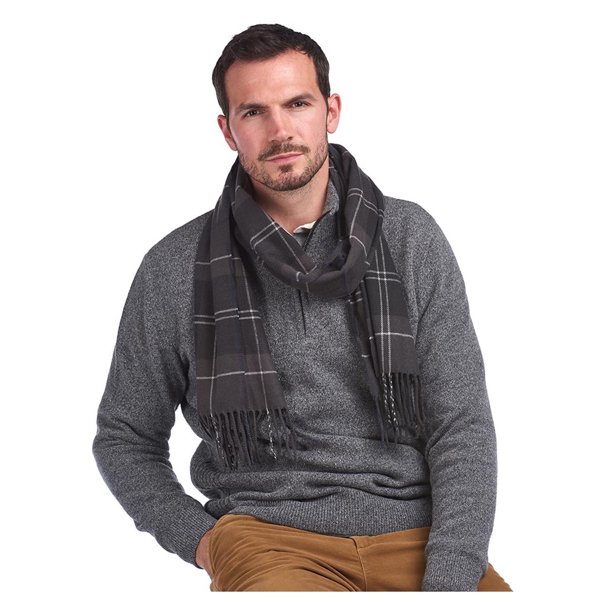 Image of Barbour Mens Galingale Tartan Scarf Black/Grey
