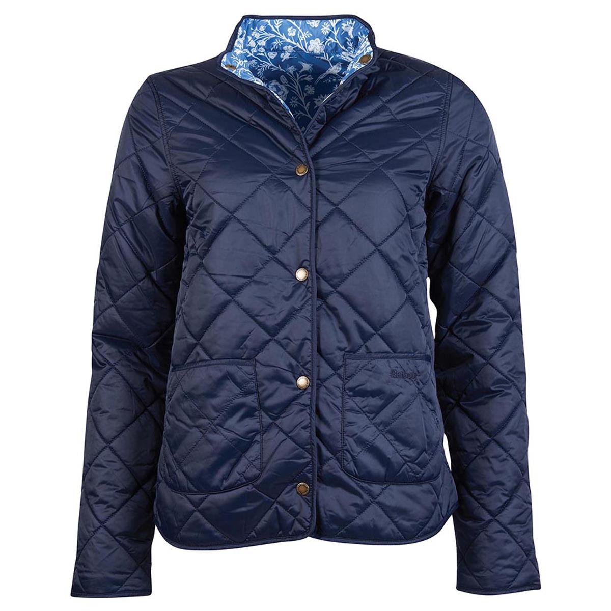 Image of Barbour X Laura Ashley Womens Elm Quilted Jacket Navy/Shepherds Purse