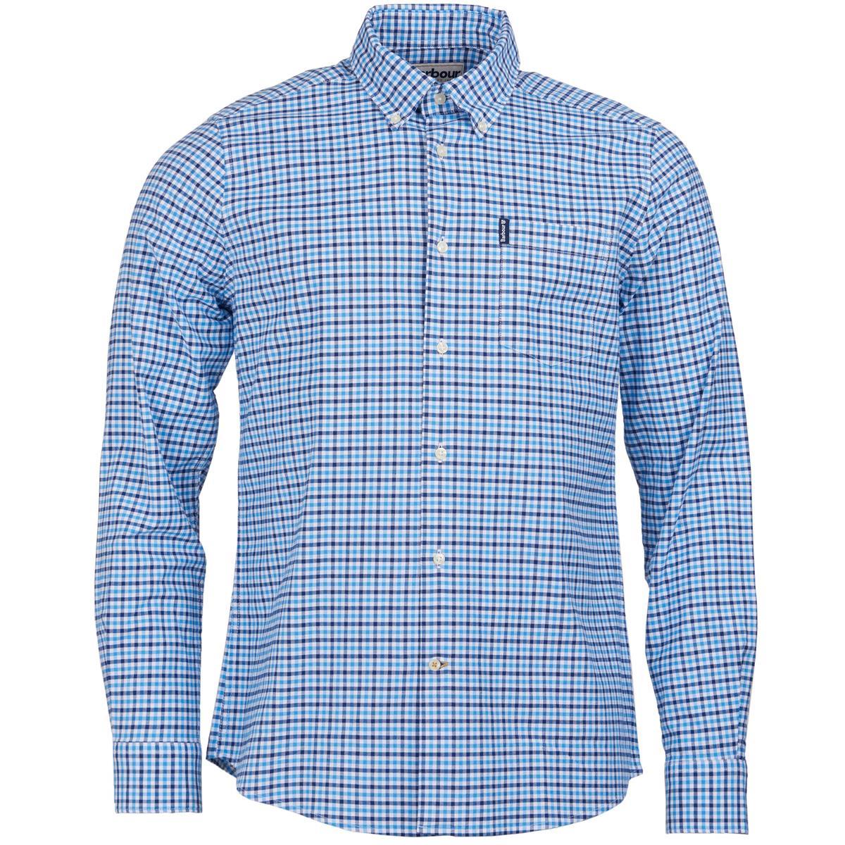 Image of Barbour Mens Gingham 11 Tailored Shirt Blue Large