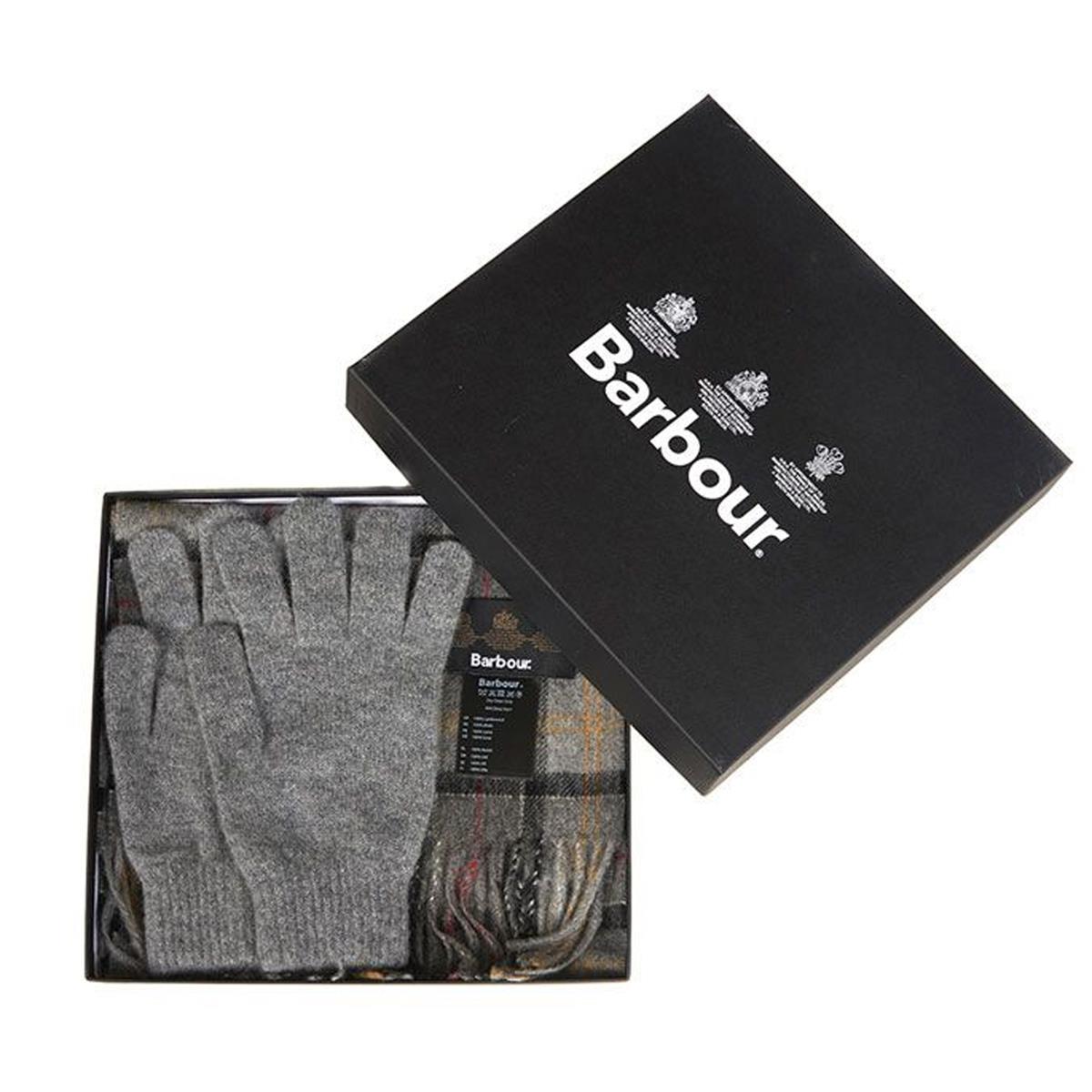 Image of Barbour Mens Scarf and Glove Gift Box Modern/Grey One