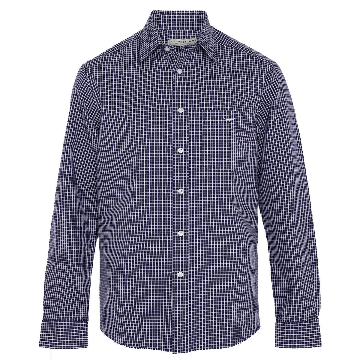 Image of R.M. Williams Mens Collin Shirt AW20 Navy/White Large