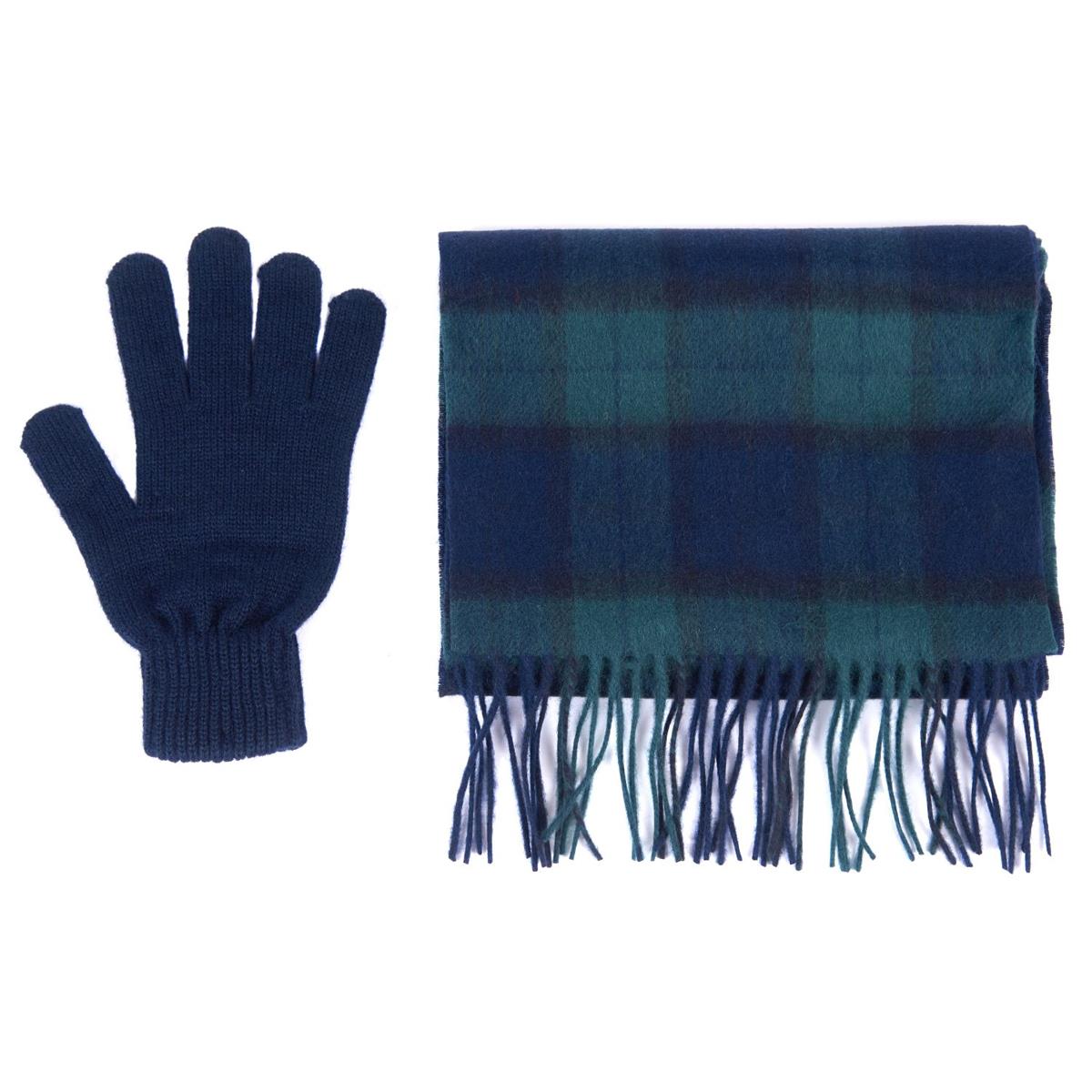 Image of Barbour Mens Scarf and Glove Gift Box Blackwatch Tartan One