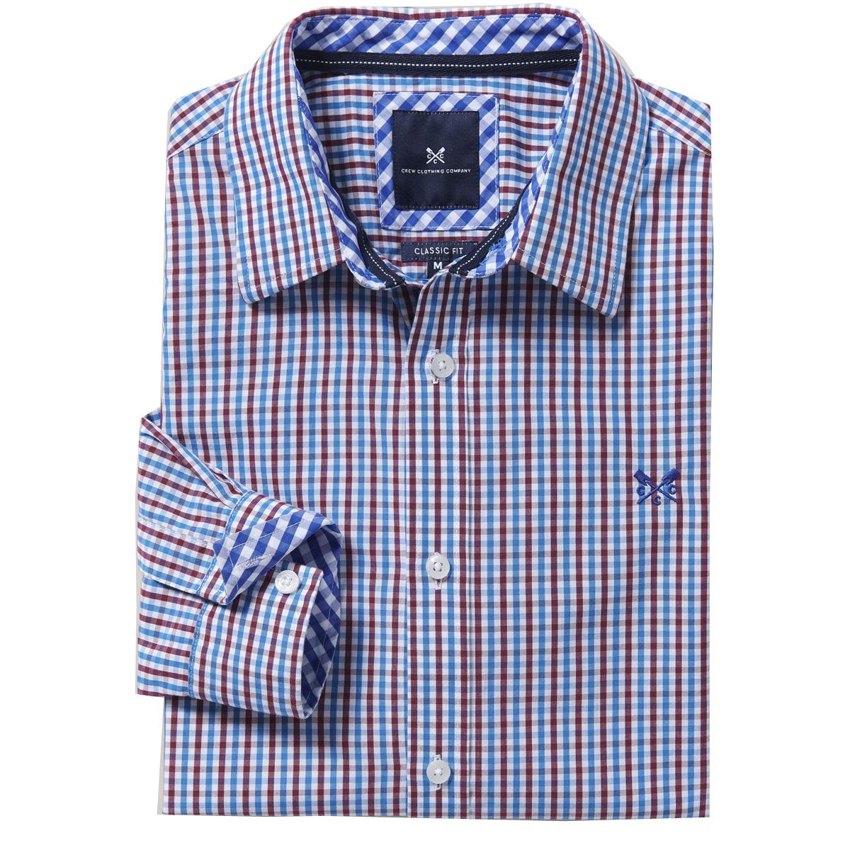 Image of Crew Clothing Mens Classic Tattersall Shirt Spirit Blue / Cranberry Medium