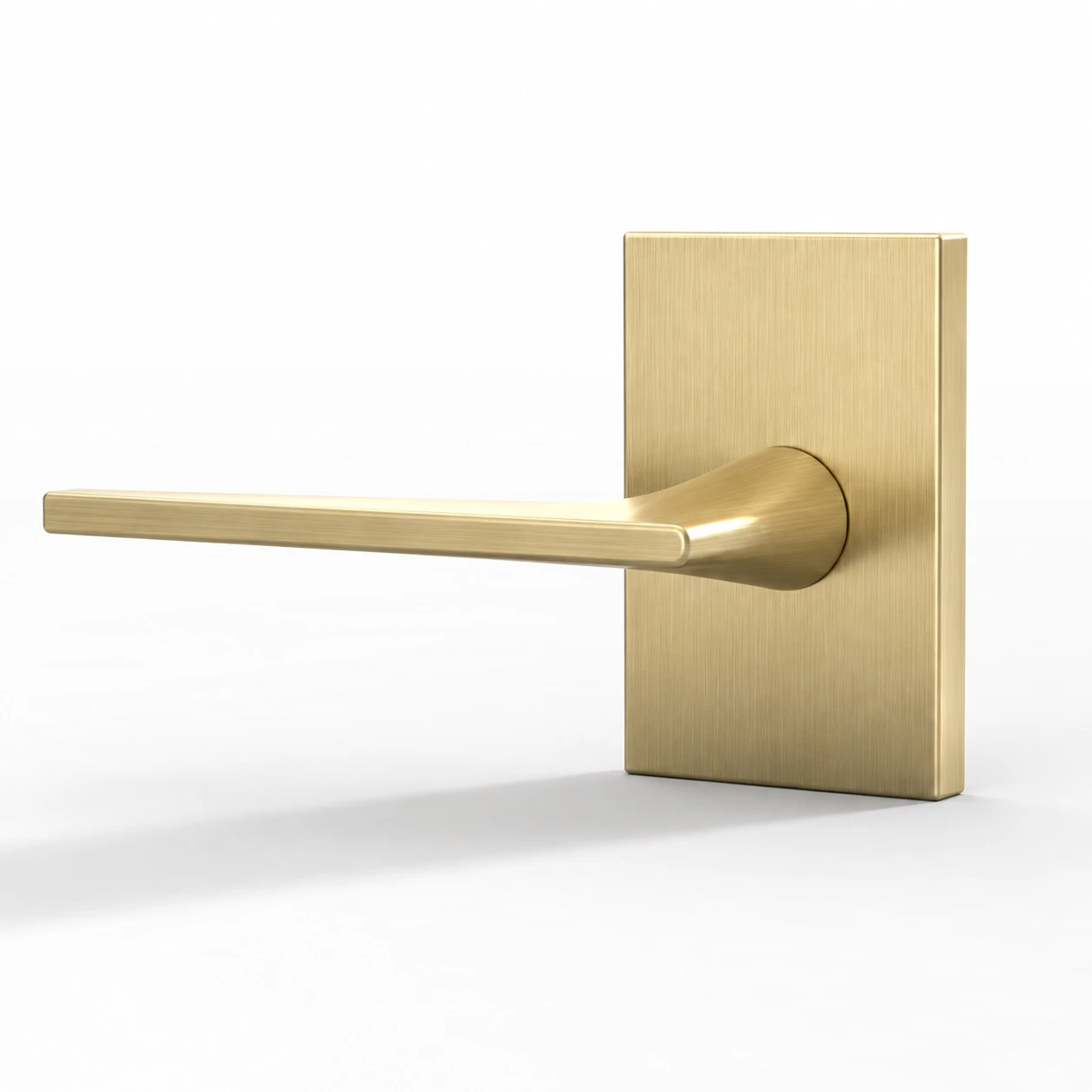 Apex satin brass slim straight door lever with vertically brushed rectangular rosette