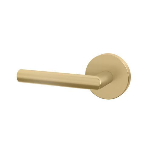 Ronn cylindrical lever with round rosette in satin brass finish