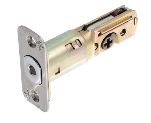 3-hour fire-rated adjustable door latch in satin nickel, modern safety hardware by Mega Handles
