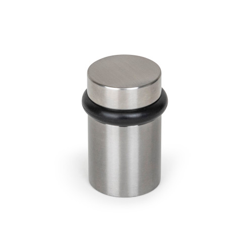 Round floor-mounted door stopper in silver– modern minimalist door hardware by Mega Handles