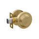 Round deadbolt in satin brass – modern classic door lock by Mega Handles