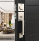 Tobelle Collection entrance handle set in silver – modern square rosette front door hardware by Mega Handles