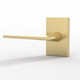 Italian-inspired Apex slim razor-thin door lever with rectangular rosette in satin brass finish