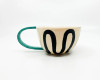 JELKA & RIHARD - Handmade Ceramic Coffee Mug with Turquoise Handle and Dotted Design - Gift for mom, anniversary gift, wedding gift