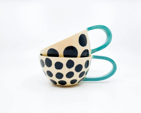 METKA & RUDOLF Handmade, ceramic coffee mug, turquoise, ceramic tea cup, circle, wedding gift, gift for mom, housewarming present,
