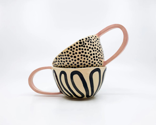 MARA & HINKO Handmade, ceramic coffee mug, pink, ceramic tea cup, stripes, mother’s day present, gift for mom, anniversary gift