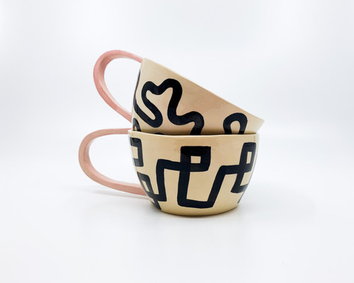 MELITA & ANTON Handmade, ceramic coffee mug, pink, ceramic tea cup, abstract, birthday gift, gift for mom, gift for a couple