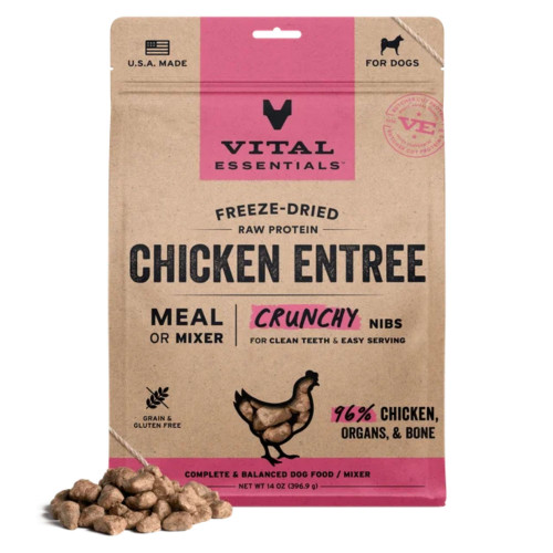 Vital Essentials Dog Freeze-Dried Raw Grain Free Chicken Entree Nibs 14oz.