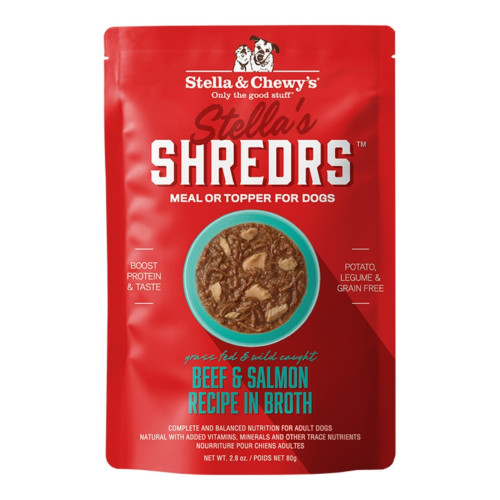 Stella & Chewys Dog Stella's Shredrs Beef & Salmon Recipe In Broth 2.8oz. (Case of 24)