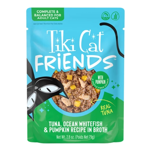 Tiki Pets Cat Friends Tuna Ocean Whitefish & Pumpkin 2.8oz.  Pouch (Case of 12)