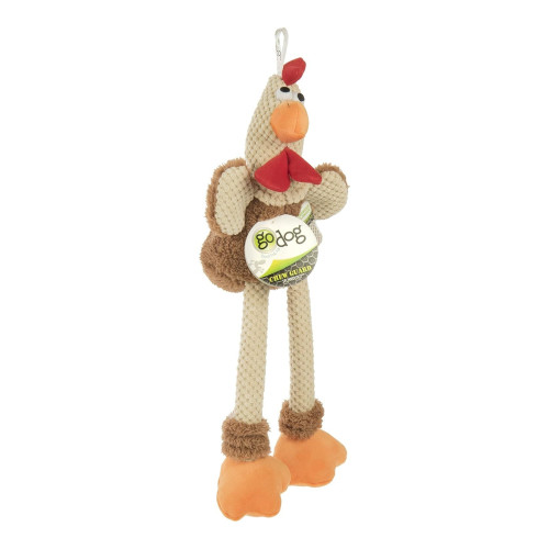 goDog Checkers Rooster with Chew Guard Technology Tough Plush Dog Toy Brown 1ea/LG