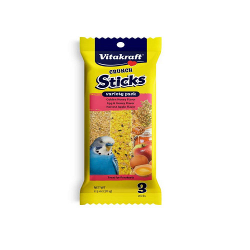 Vitakraft Crunch Sticks Variety Golden Honey, Egg and Honey, Harvest Apple Parakeet Treat 2.5 Oz, 3 Ct