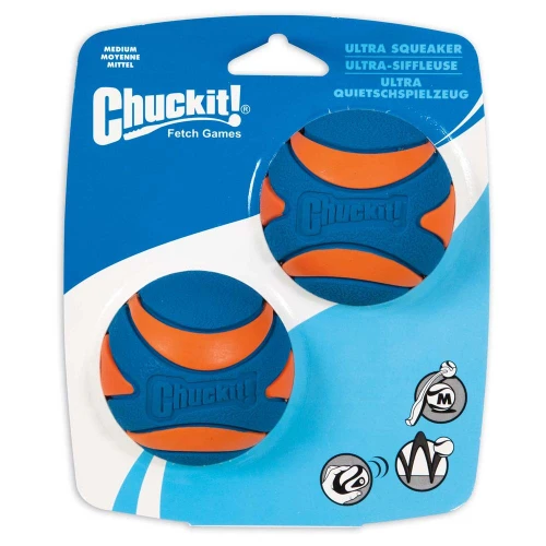 Chuckit! Ultra Squeaker Balls Dog Toy Blue, Orange 2 Pk, Medium