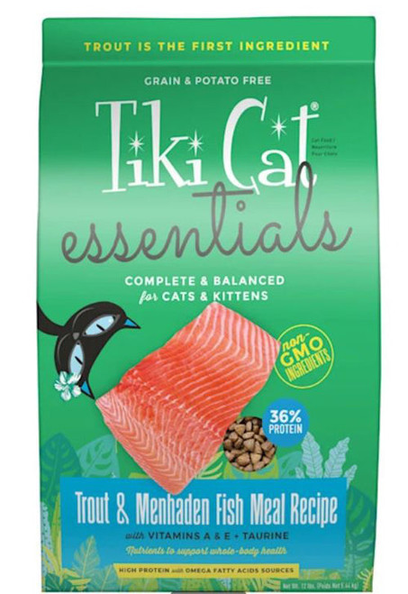 Tiki Pet Cat Essential Grain Free Trout Menhaden Fish 12Lb