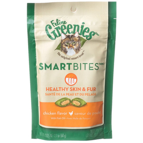 FELINE GREENIES SMARTBITES Healthy Skin and Fur Treats for Cats Chicken Flavor 2.1 oz.
