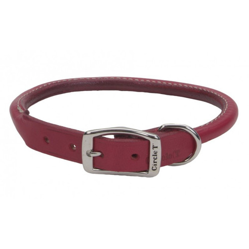 Circle T Oak Tanned Leather Round Dog Collar - Red 18" Neck