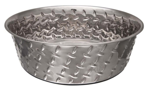 Loving Pets Diamond Plate Bowls With Non Skid Bottom Dog Dish Bowl Silver 2 Qt