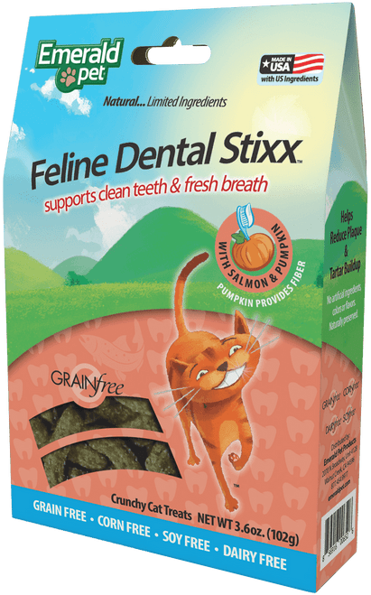 Emerald Pet Feline Dental Stixx Salmon and Pumpkin Recipe 3.6 oz