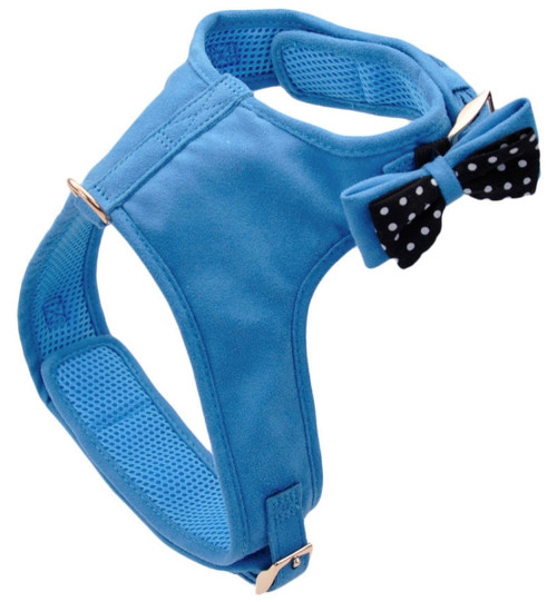 Coastal Pet Accent Microfiber Dog Harness Boho Blue with Polka Dot Bow Medium