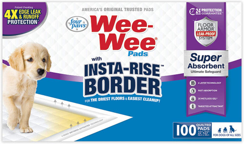 Four Paws Wee-Wee Pads With Insta-Rise? Border - Dog Pee Pads 10 Count Standard 22 In X 23 In