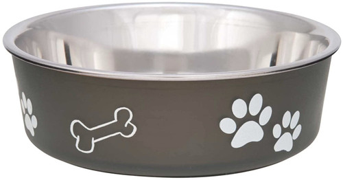 Loving Pets Stainless Steel & Espresso Dish with Rubber Base Small - 5.5" Diameter