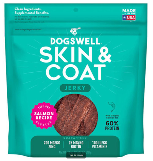 Dogswell Dog Skin and Coat Jerkey Grain Free Salmon 18Oz