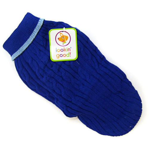 Fashion Pet Cable Knit Dog Sweater - Blue XX-Large (29"-34" From Neck Base to Tail)