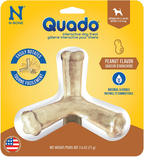 N-Bone Quado Interactive Dog Treat - Peanut Flavor Average Joe - 1 Pack - Dogs 13-40 lbs - (4.5" Diameter)
