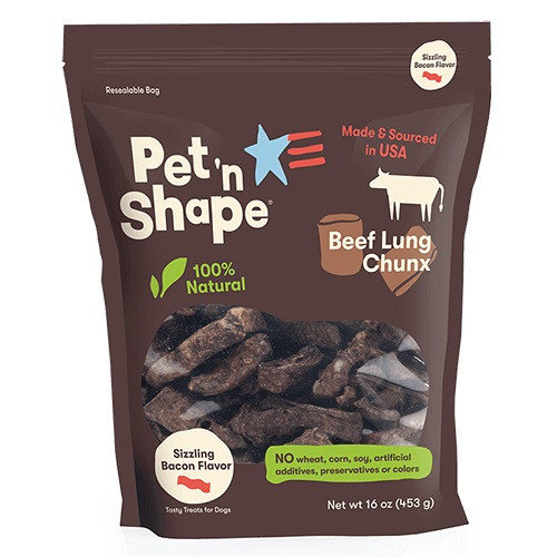 Pet \'n Shape Natural Beef Lung Chunx Dog Treats - Sizzling Bacon Flavor 1 lb Bag