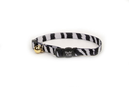 Coastal Safe Cat Fashion Adjustable Breakaway Cat Collar Zebra Black, White 3/8 In X 8-12 In