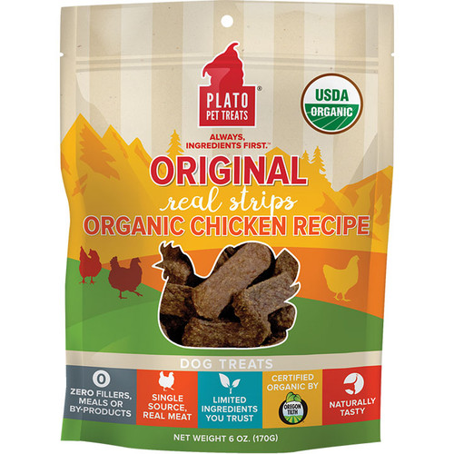Plato Dog Treats Organic Chicken Strips 6Oz