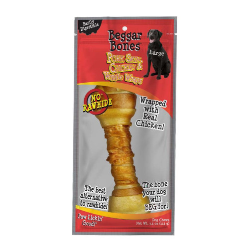 Savory Prime Beggar Bones Pork Skin, Chicken and Veggie Wraps Dog Treats 3.4 Oz