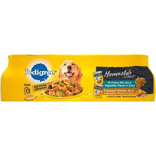 Pedigree Homestyle Meals Prime Rib Flavor and Hearty Chicken Flavor Dog Food 2Ea/13.2 Oz, 12 Pk
