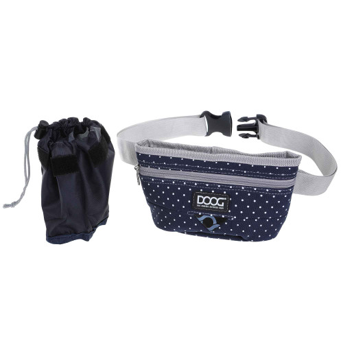 DOOG Treat and Training Pouch Large Navy/White Polka Dot 8" x 8" x 5" – TP04B
