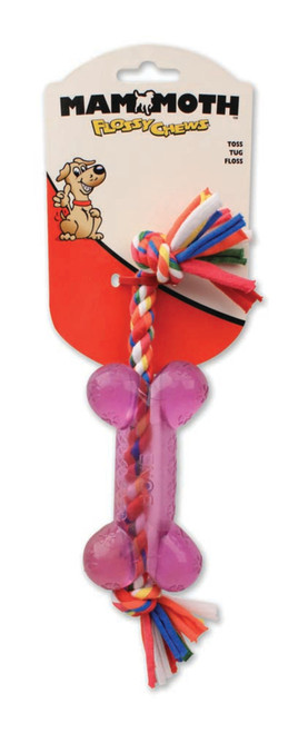 Mammoth Pet Products Cloth Dog Toy Rope W/Tpr Bone Rope With Bone Assorted Small