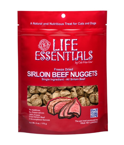 Life Essentials Freeze Dried Sirloin Beef Nuggets Cat and Dog Treat, 3 oz. Pouch Tan